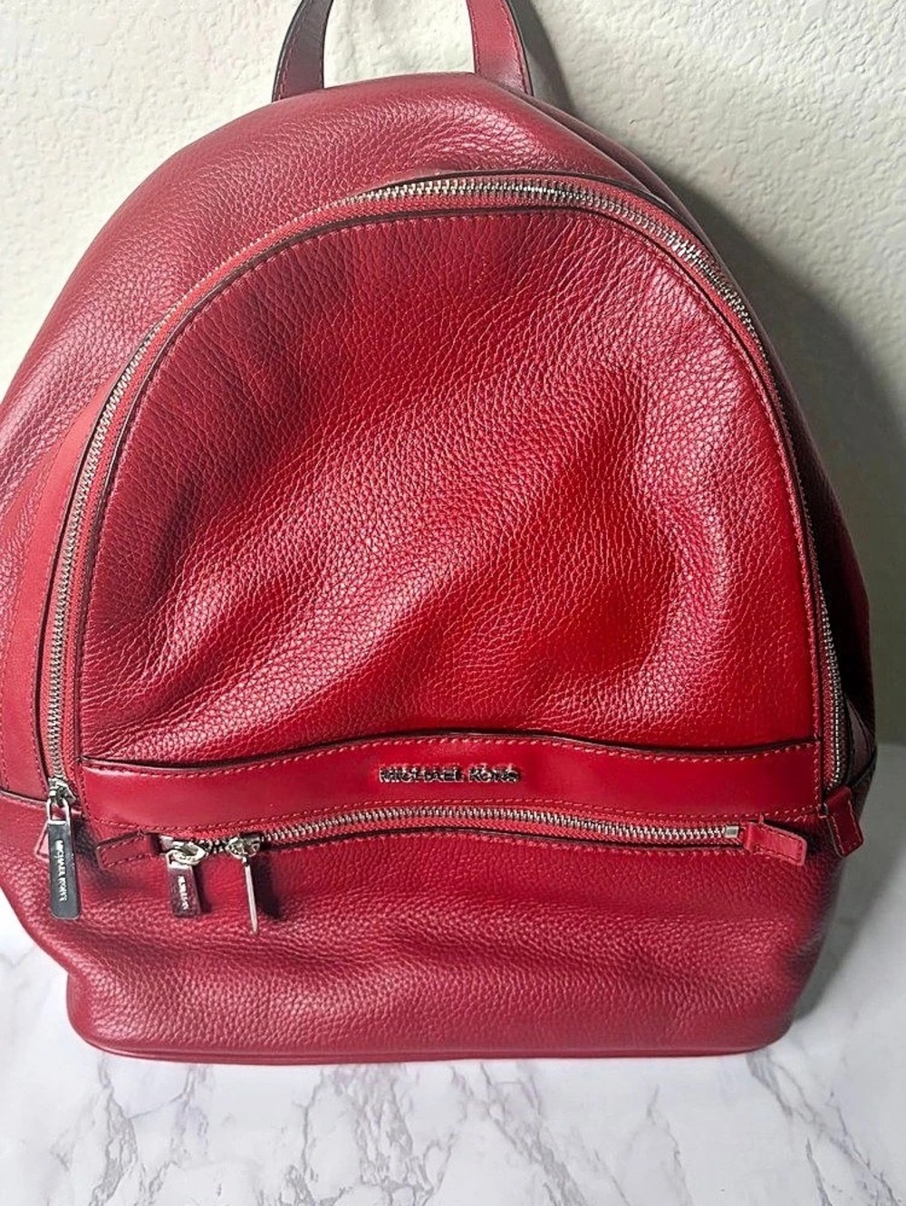 Michael Kors Jaycee Medium Pebbled Leather Backpack Red